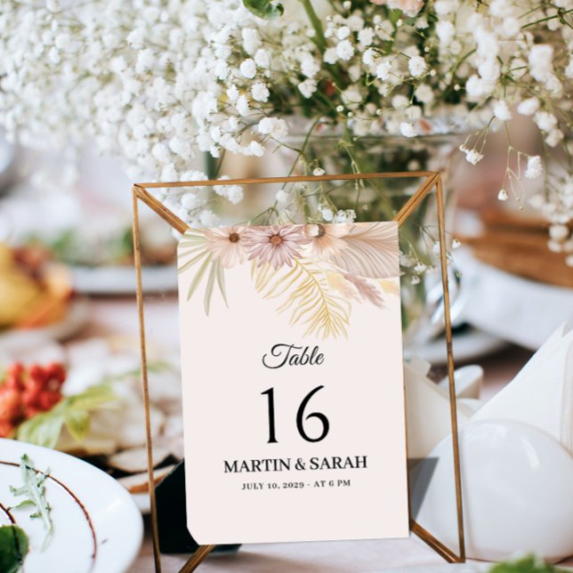 Neutral Boho Botanisk Bröllopsbord Nummerkort Bordsnummer (Skapare uppladdad)