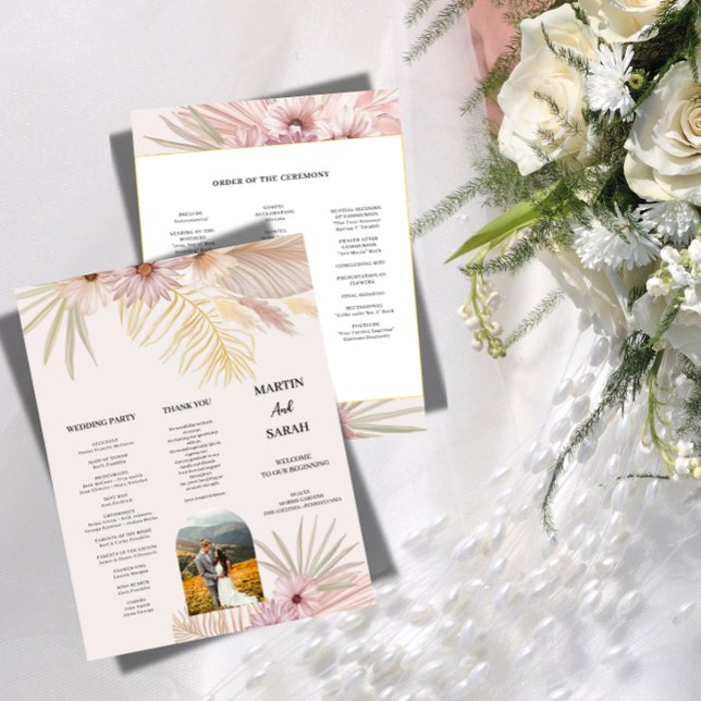 Neutral Boho Botanisk Bröllopsprogramkort (Skapare uppladdad)