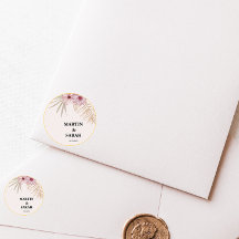 Neutral Boho Botanisk Bröllopsrund Sticker Etikett