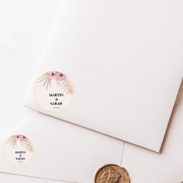 Neutral Boho Botanisk Bröllopsrund Sticker Etikett