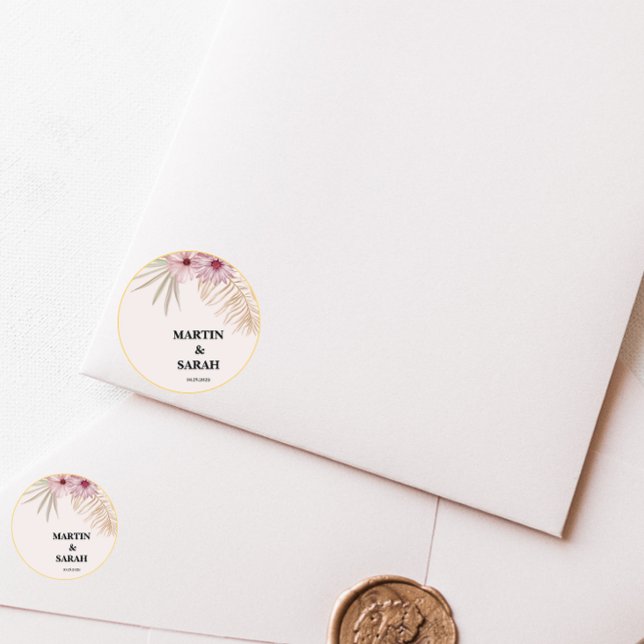 Neutral Boho Botanisk Bröllopsrund Sticker Etikett (Skapare uppladdad)