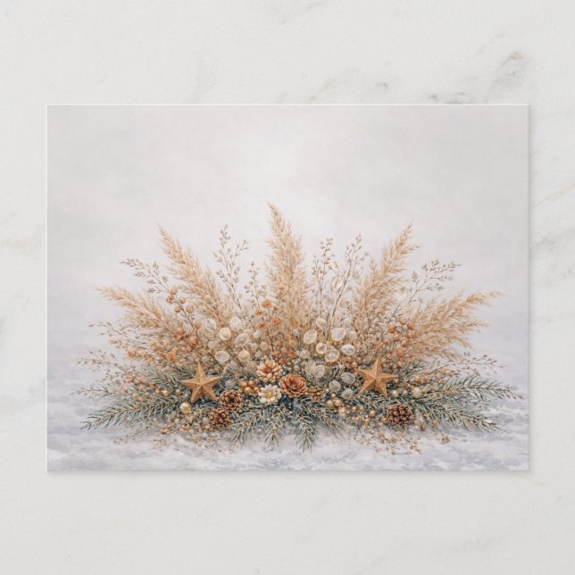 Neutral Boho Christmas Botanical Pampas Arrangemen Helg Vykort (Framsida)