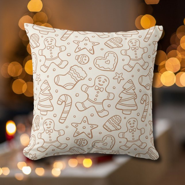 Neutral Boho Christmas Gingerbread Man Beige Kudde (Skapare uppladdad)