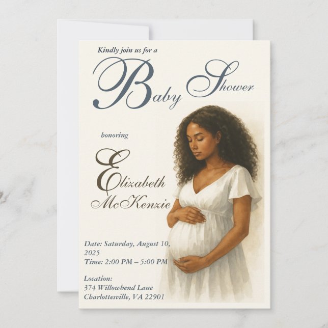 Neutral Boho Elegance Baby Shower Black Mom to Be Inbjudningar (Framsida)