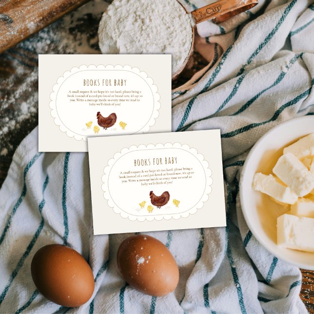 Neutral Boho Gård Kyckling Böcker För Baby Shower Tilläggskort (Neutral Boho Farm Chicken Books For Baby Shower Enclosure Card)