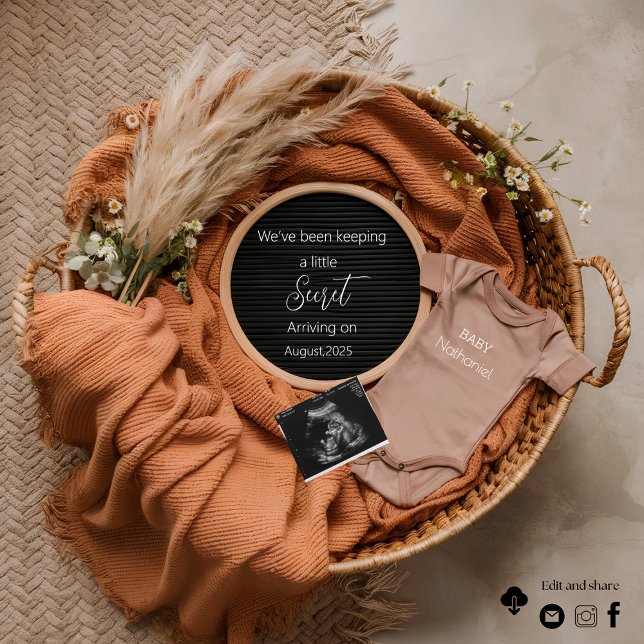 Neutral Boho korg pampas graviditetmeddelande Inbjudningar (Skapare uppladdad)