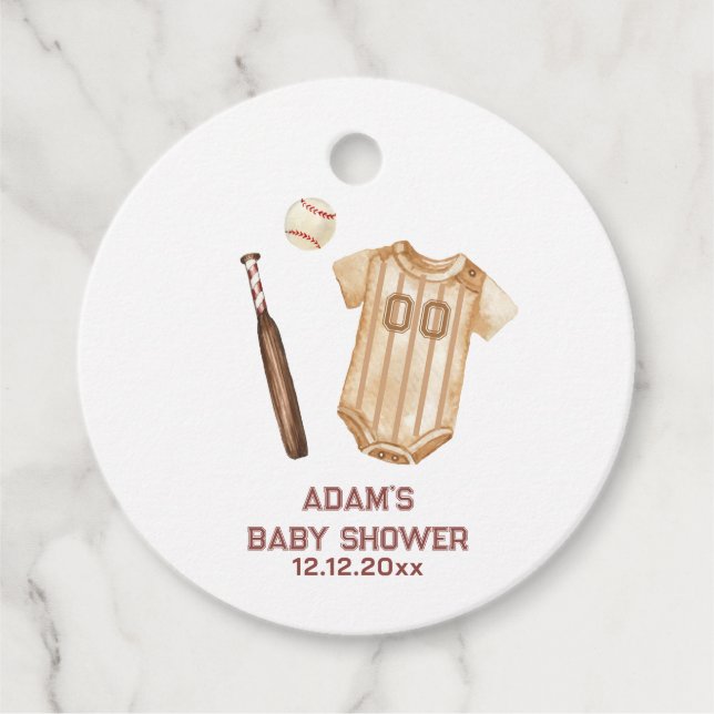 Neutral Boho Little Slugger Baseball Baby Shower  Gåvor Etiketter (Framsida)