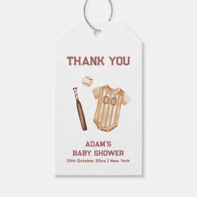 Neutral Boho Little Slugger Baseball Baby Shower  Presentetikett (Framsidan)