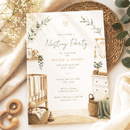 Neutral Boho Myshörna Baby Shower Inbjudningar
