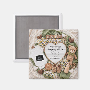 Neutral boho nalle graviditetsannonsering magnet