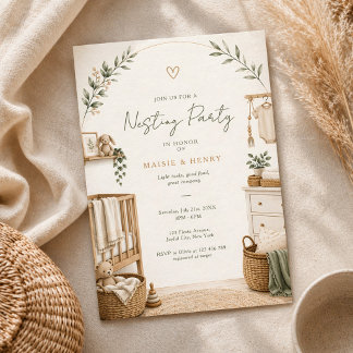 Neutral Boho Nesting Party Baby Shower Inbjudningar