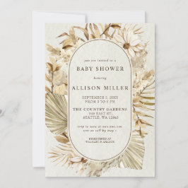 Neutral Boho Pampas Baby Shower för Rustik Kön Inbjudningar