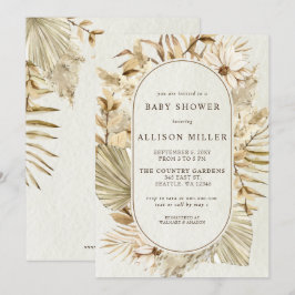 Neutral Boho Pampas Baby Shower för Rustik Kön Inbjudningar