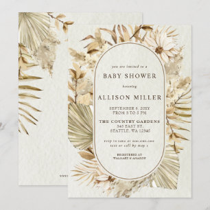 Neutral Boho Pampas Baby Shower för Rustik Kön Inbjudningar
