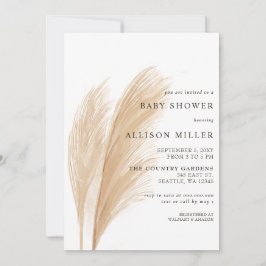 Neutral Boho Pampas Baby Shower för Rustik Kön Inbjudningar