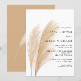 Neutral Boho Pampas Baby Shower för Rustik Kön Inbjudningar