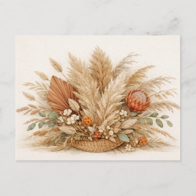 Neutral Boho Pampasgräs Blomsterarrangemang Vykort (Framsida)