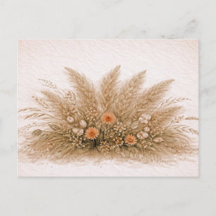 Neutral Boho Pampasgräs Vildblommaarrangemang Vykort