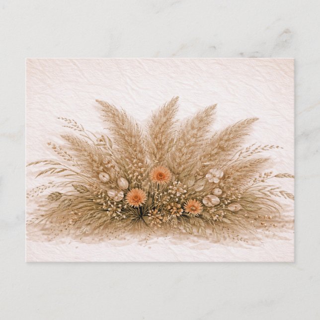 Neutral Boho Pampasgräs Vildblommaarrangemang  Vykort (Framsida)