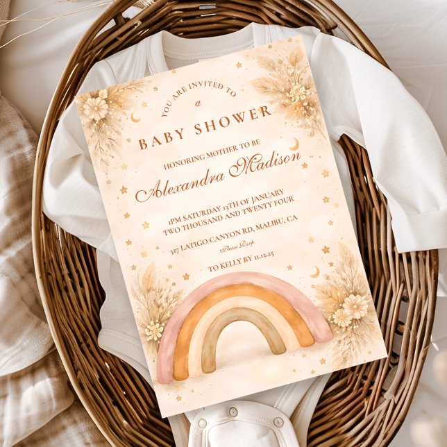Neutral Boho Regnbåge Baby Shower Inbjudningar (Skapare uppladdad)