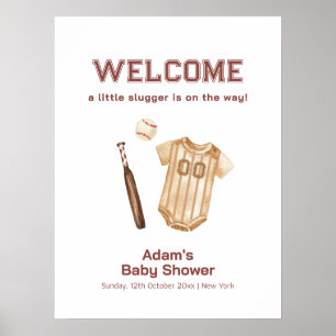 Neutral Boho Slugger Baseball Baby Shower Välkomme Poster