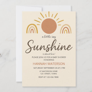 Neutral Boho Sol Baby Shower för solsken Inbjudningar