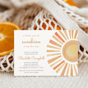 Neutral Boho Sol Baby Shower för solsken Inbjudningar