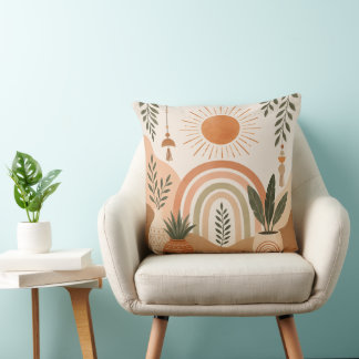 Neutral Boho Sol och Växter Kastkudde Kudde