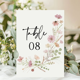 Neutral Boho Vildblomma Blommig Bröllop Bordsnummer