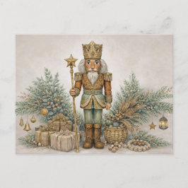 Neutral Boho Watercolor Christmas Nutcracker King  Helg Vykort