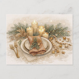 Neutral Boho Watercolor Christmas Table Setting Helg Vykort
