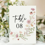 Neutral Boho Wildflower Floral Wedding Bordsnummer<br><div class="desc">Guide your guests with ease using these hand-painted watercolor wildflower wedding table number cards. Featuring a delicate wreath of wildflowers in romantic neutral tones surrounding bold modern script, these cards bring a rustic yet elegant touch to your reception tables. Perfect for boho, garden, or spring and summer weddings, the design...</div>