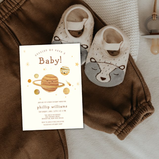 Neutral Boho Yttre Rymden Solsystemet Babyfirande  Inbjudningar (Neutral Boho Outer Space Solar System Baby Shower Invitation)