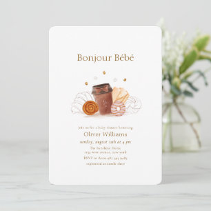 Neutral Bonjour Bébé Kaffe Brunch Barnkalas Inbjudningar