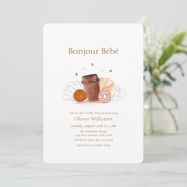 Neutral Bonjour Bébé Kaffe Brunch Barnkalas Inbjudningar (Stående Fram)