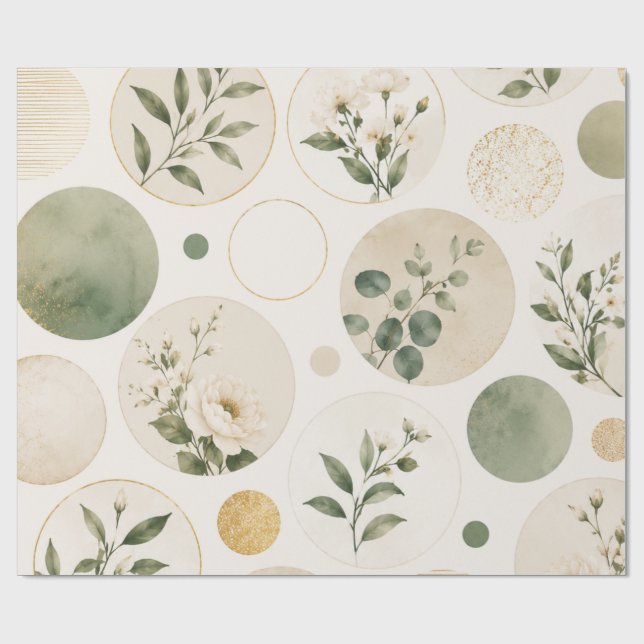 Neutral botanisk cirkelmönster  presentpapper (Platt)