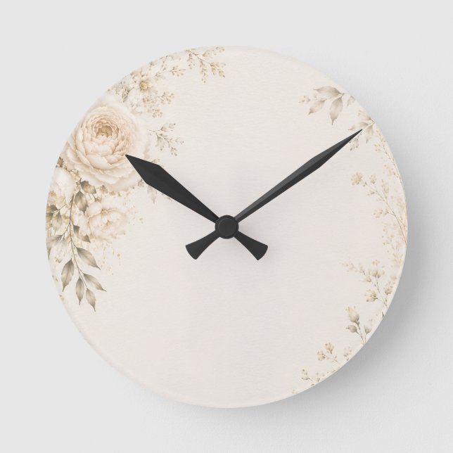 Neutral Bröllop med Förfinade Blommor Rund Klocka (Framsida)