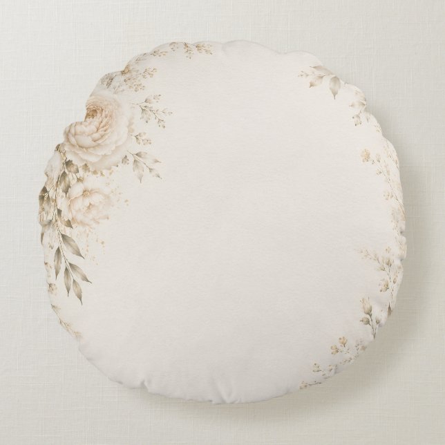 Neutral Bröllop med Förfinade Blommor Rund Kudde (Framsidan)