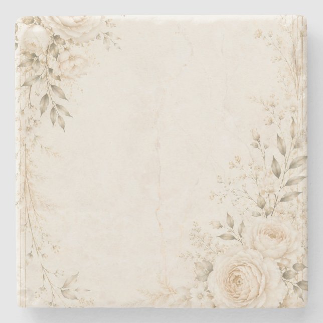 Neutral Bröllop med Förfinade Blommor Stenunderlägg (Framsidan)