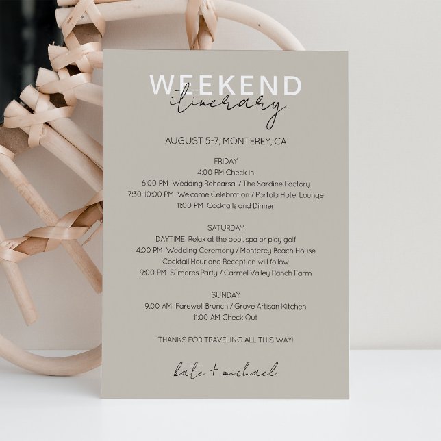 Neutral bröllopshelg Itinerary-kort Inbjudningar (Skapare uppladdad)