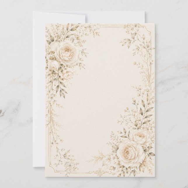 Neutral bröllopsinbjudan med förfinade blommor inbjudningar (Framsida)
