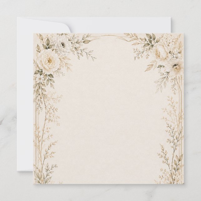 Neutral bröllopsinbjudan med förfinade blommor inbjudningar (Baksida)