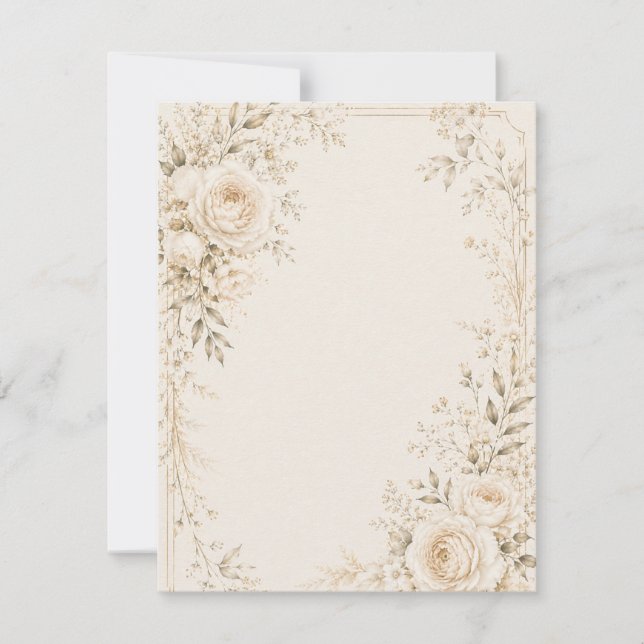 Neutral bröllopsinbjudan med förfinade blommor OSA kort (Framsida)
