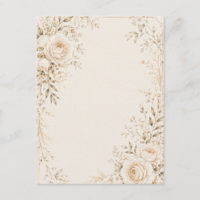 Neutral bröllopsinbjudan med förfinade blommor vykort (Framsida)