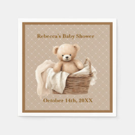 Neutral Brown Teddy Bear Baby Shower Paper Napkin Pappersservett