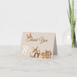 Neutral Brown Teddy Bear Baby Shower Thank You Anteckningskort