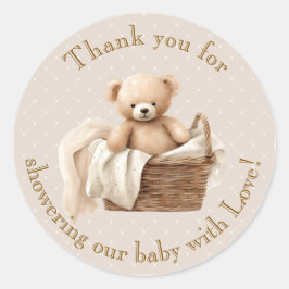 Neutral Brown Teddy Bear Baby Shower Thank You Runt Klistermärke