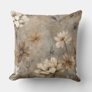 Neutral Brun Grå Beige Jordnära Blommig Kudde