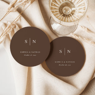 Neutral Brun Minimalistisk och Chic Bröllop Underlägg Papper Rund