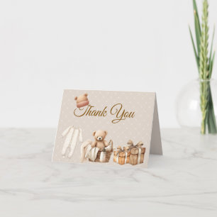 Neutral Brun Teddybjörn Baby Shower Tackkort Anteckningskort